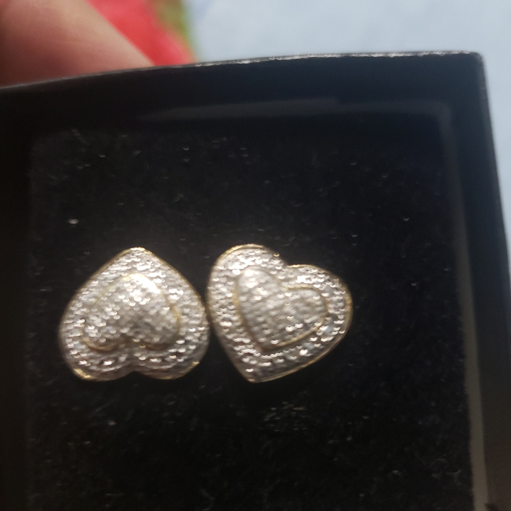 14k gold plated earrings with natural diamonds. Sterling silver. Has stamp 925